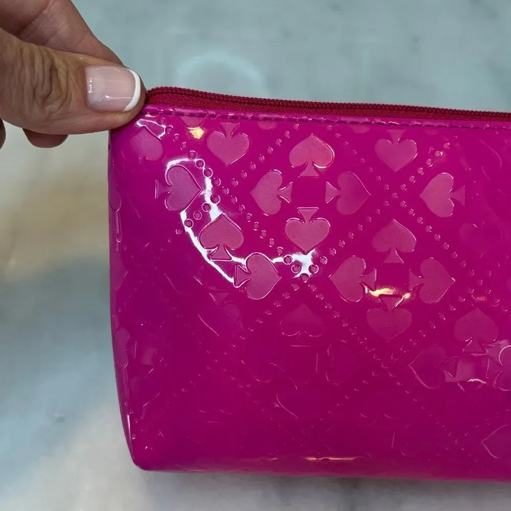 Kate Spade Fuchsia embossed logo Motif Travel Cosmetic Case Pouch Clutch - Picture 5 of 15